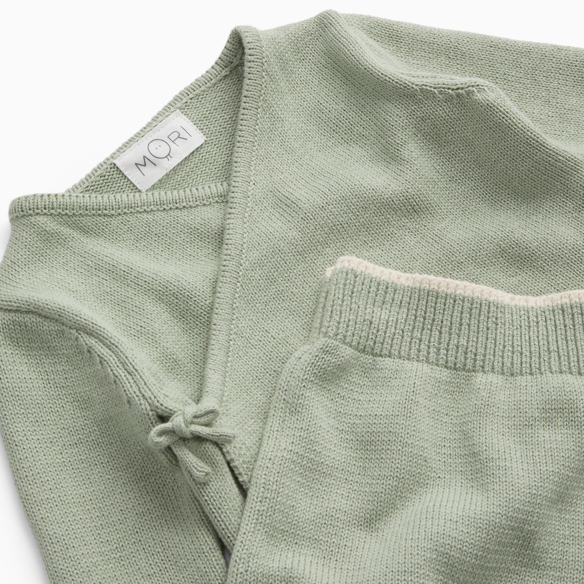 Wrap Around Knitted Cardigan & Footed Baby Knitted Leggings - Sage