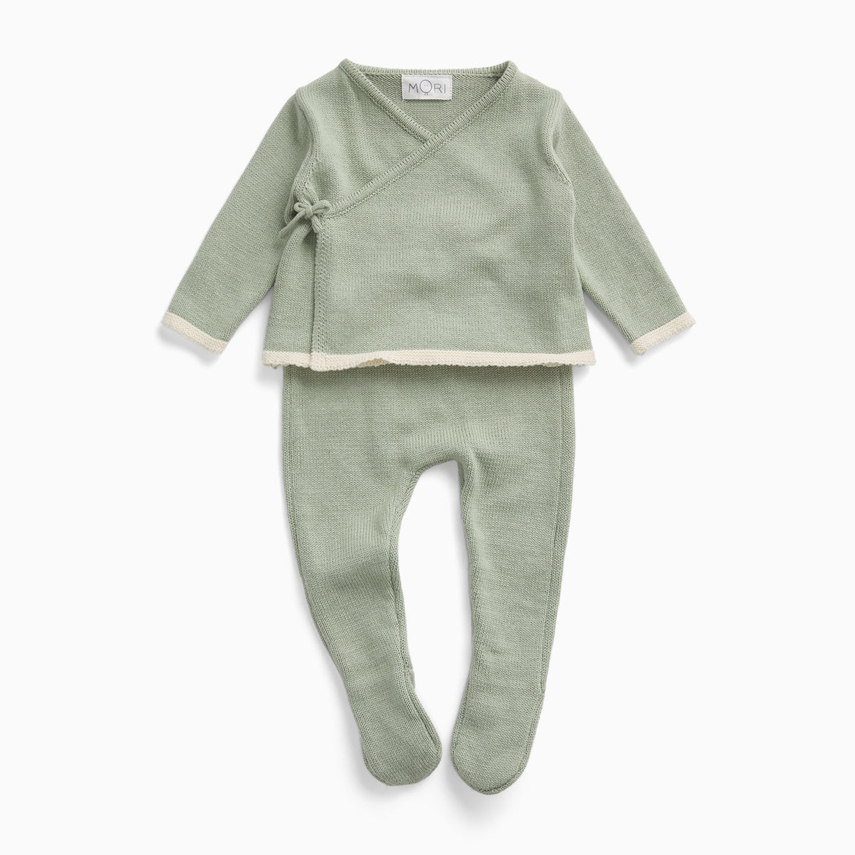 Wrap Around Knitted Cardigan & Footed Baby Knitted Leggings - Sage