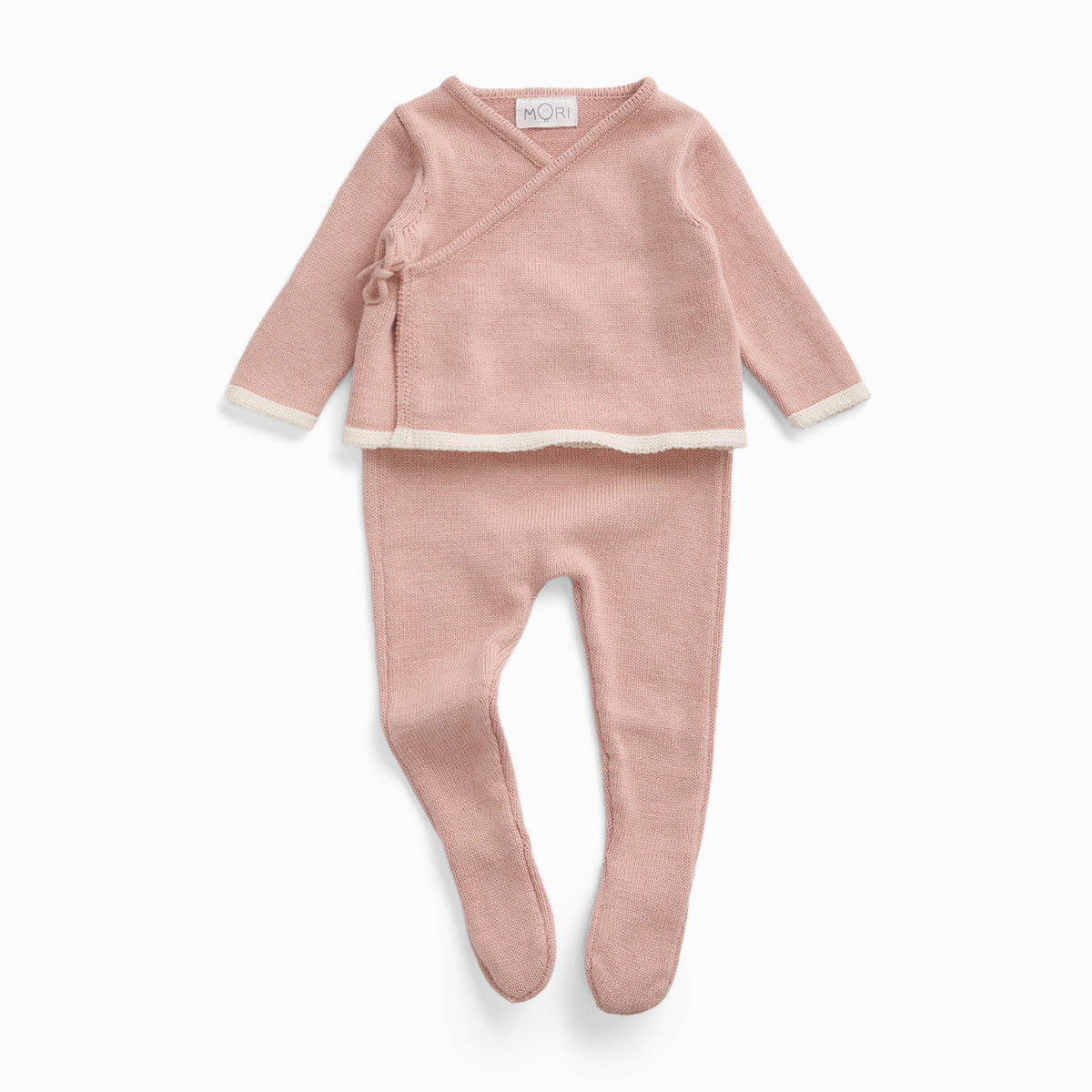 Wrap Around Knitted Cardigan & Footed Baby Knitted Leggings - Rose