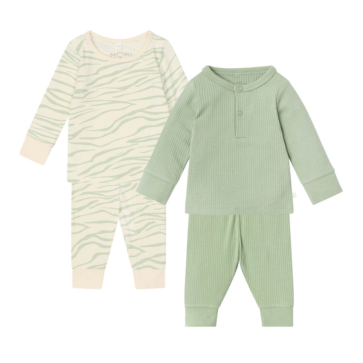 MORI Zebra Stripe & Sage Ribbed Pyjamas 2 Pack