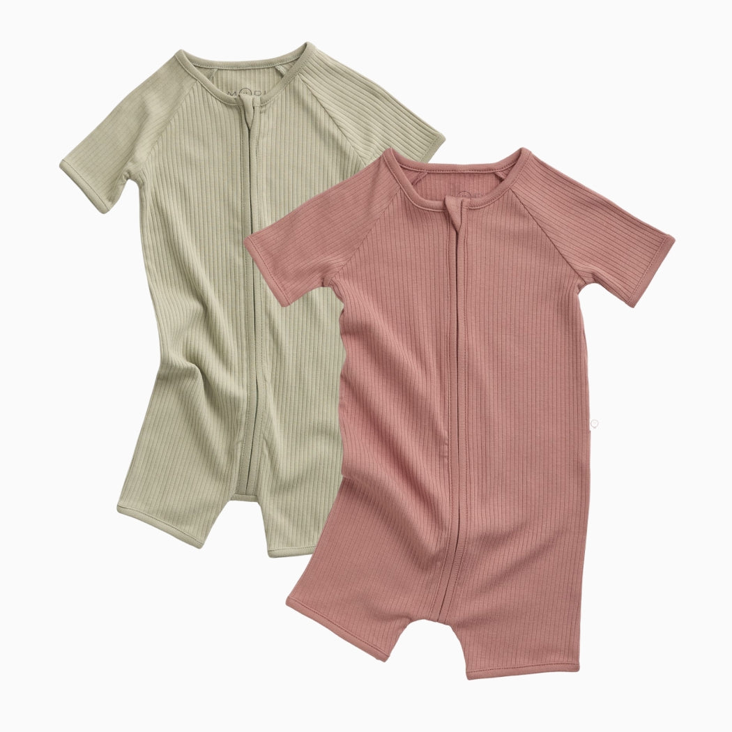 Ribbed Zip Summer Sleepsuit 2 Pack