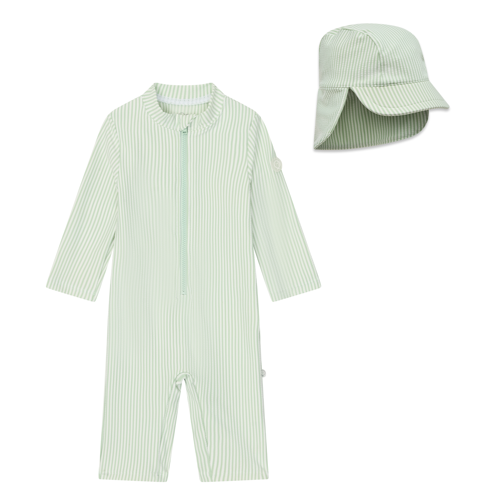 MORI Stripe Seersucker Sunsafe Swimsuit & Hat