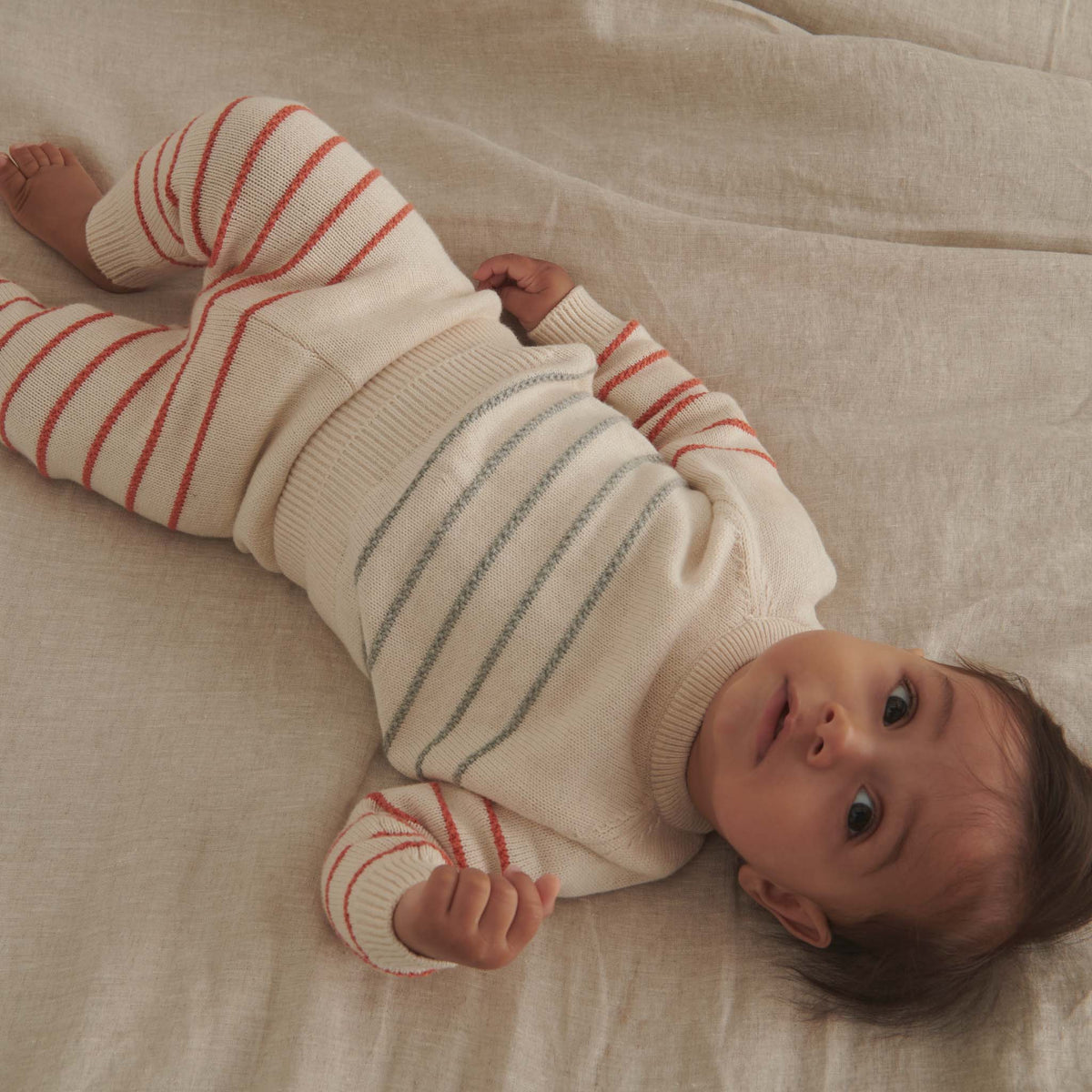 Knitted Striped Oat Jumper & Joggers Outfit