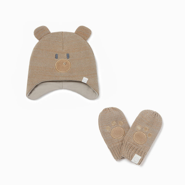Bear Knitted Trapper Hat & Mittens Set | Baby Accessories | MORI UK