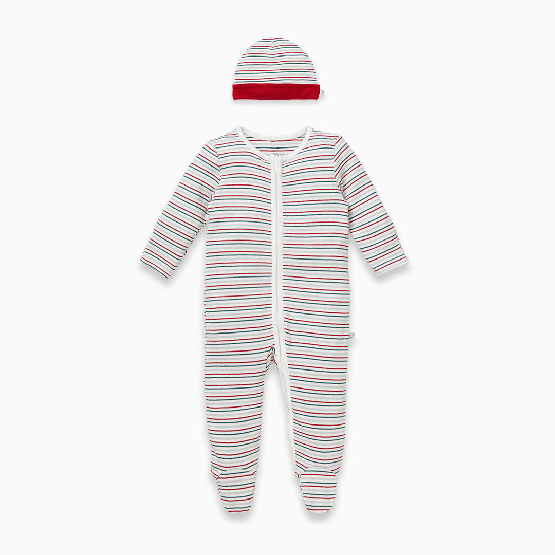 Sleepy Stripe Hat & Zip Up Sleepsuit