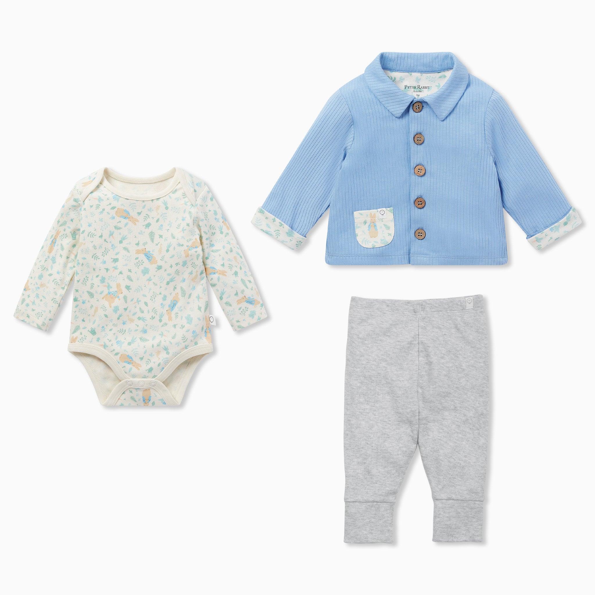 Peter Rabbit Cardigan Bodysuit Leggings Outfit Organic Baby