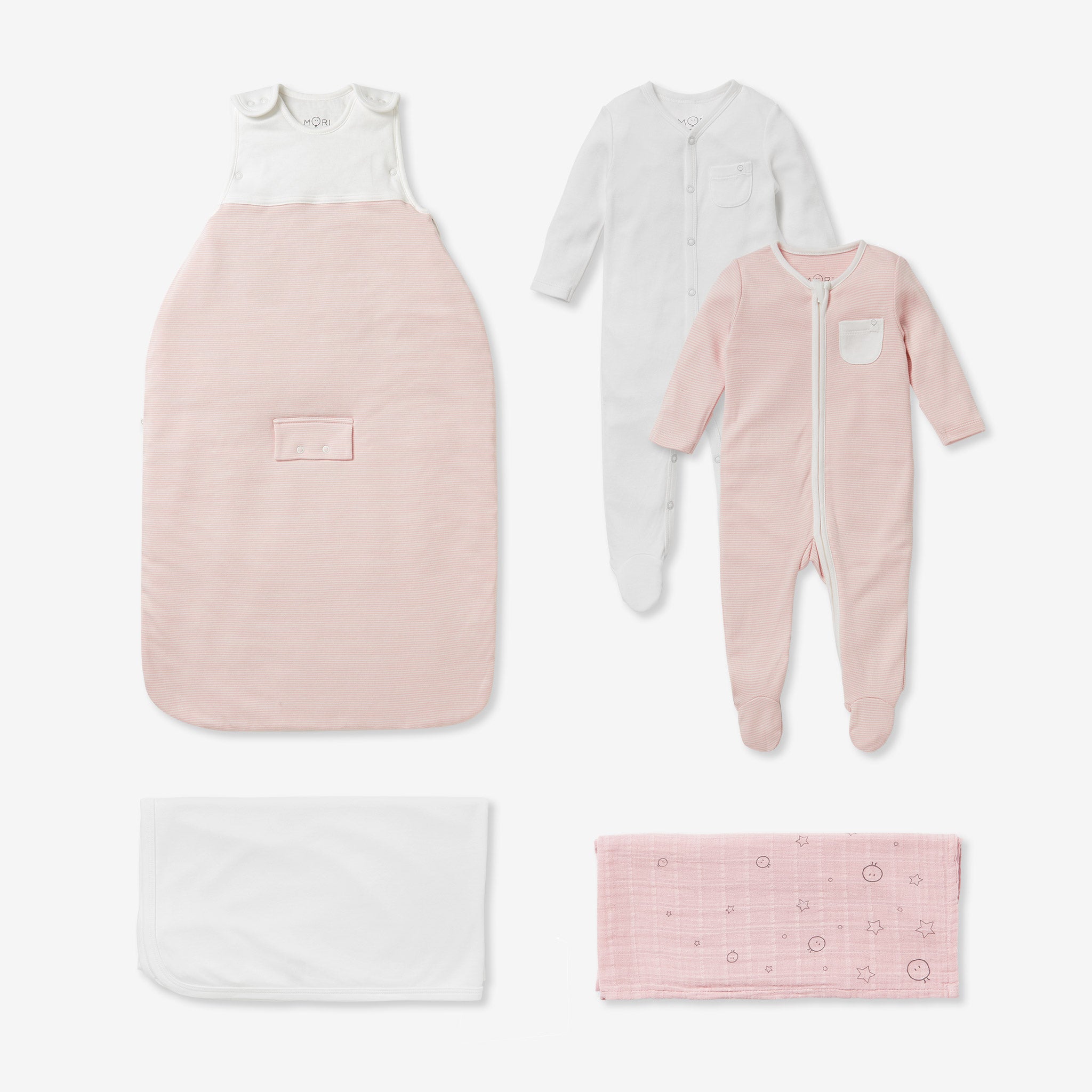 MORI Sleeper Set Newborn White and Blush TOG