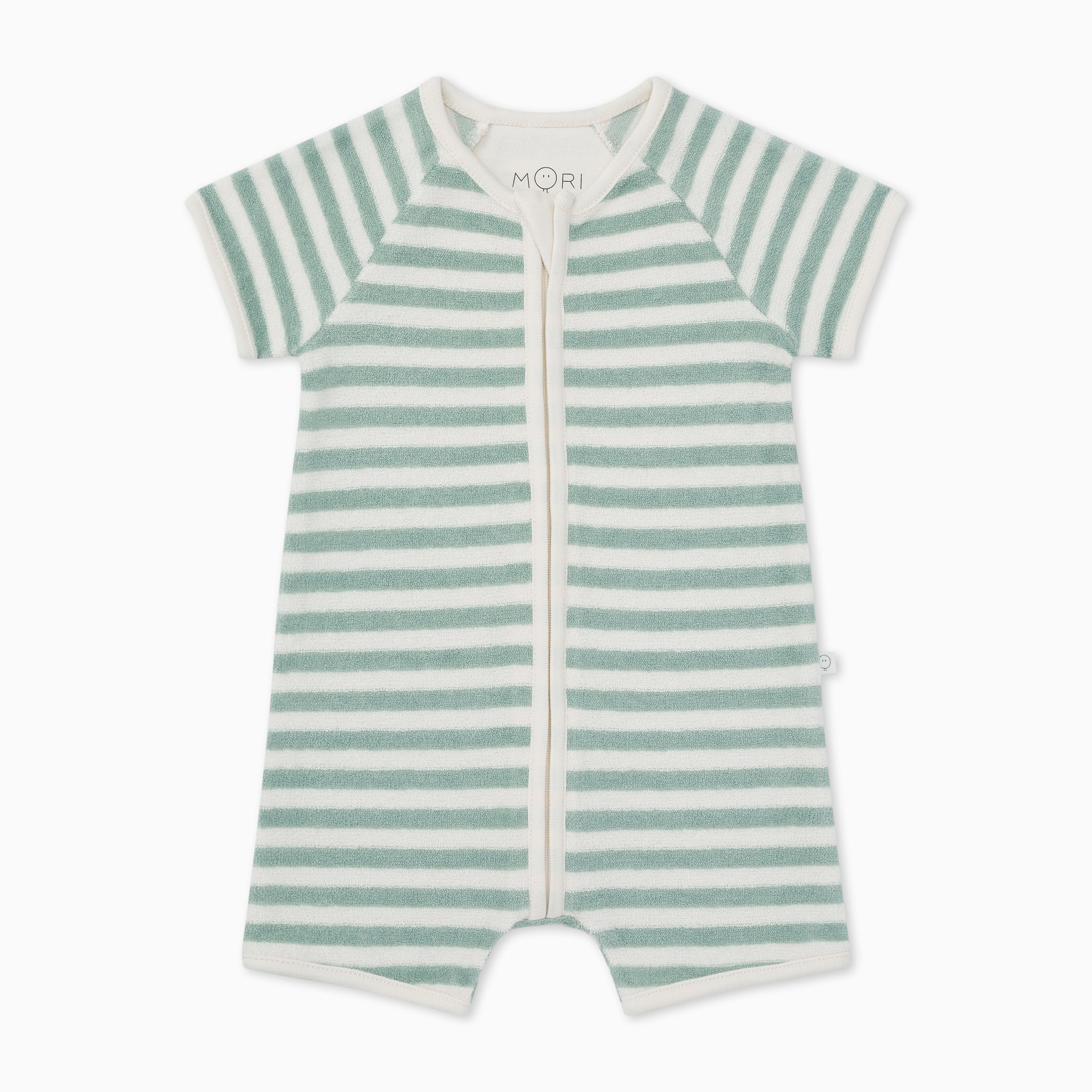 Striped Terry Towelling Zip-Up Romper Mint Stripe M